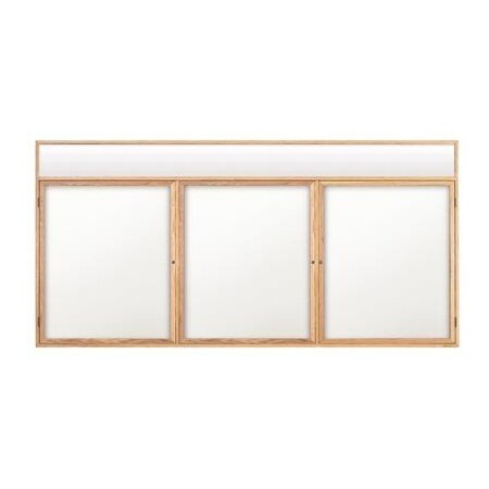 United Visual Products 72"x36" 2-Door Enclosed Wet/Dry Erase, Header, White Board/Walnut UV855DH-WALNUT-WHTPORC